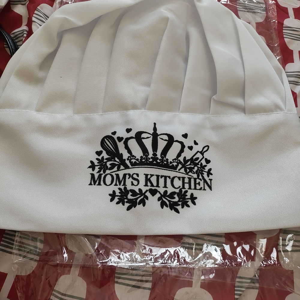 White Chef Hat with Black Embroidery